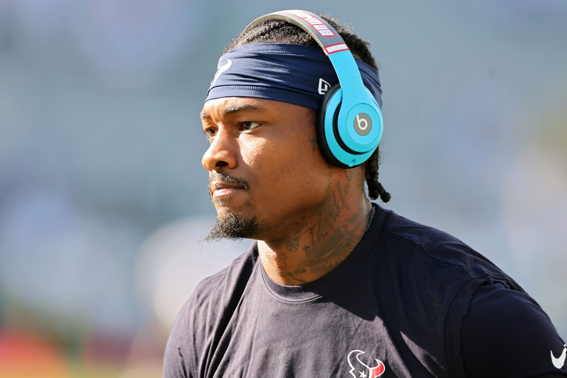 GREEN BAY, WISCONSIN - OCTOBER 20: Stefon Diggs #1 of the Houston Texans warms up prior to a game against the Green Bay Packers at Lambeau Field on October 20, 2024 in Green Bay, Wisconsin. (Photo by Stacy Revere/Getty Images)
