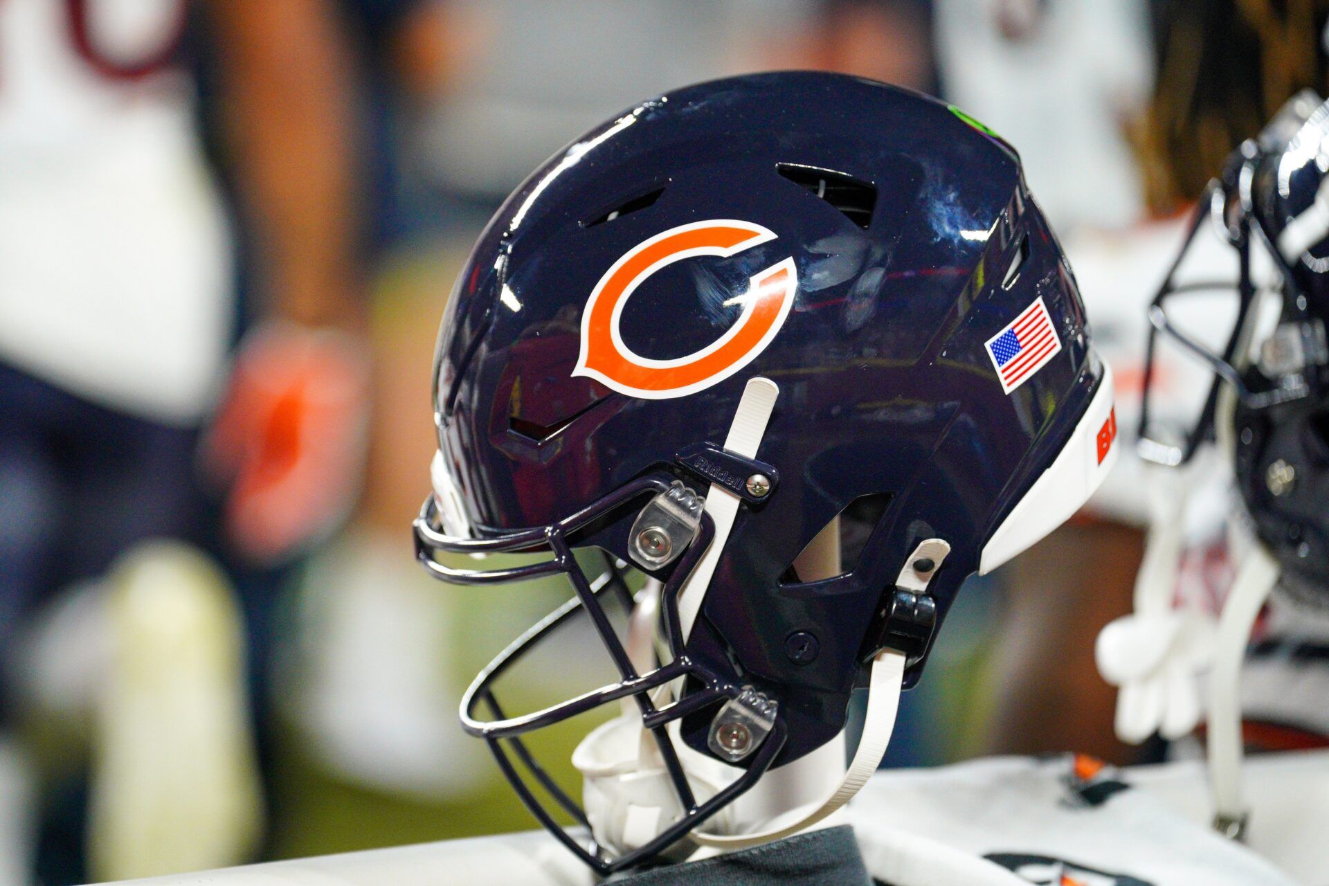 A general view of a Chicago Bears helmet against the Kansas City Chiefs during the second half at GEHA Field at Arrowhead Stadium.