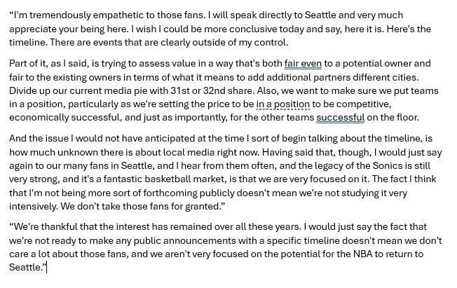 Adam Silver's statement on the Seattle SuperSonics and the NBA via Chris Daniels of KOMO News on X