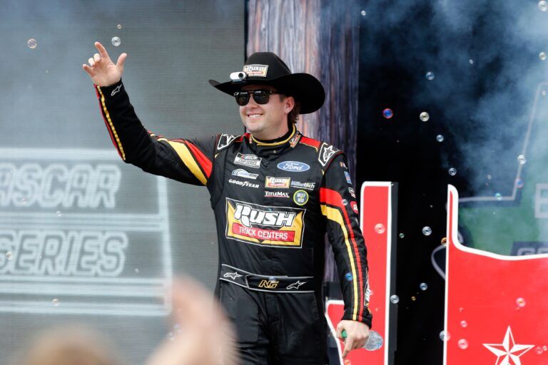 NASCAR Cup Series driver Noah Gragson (4) walks out onto the stage for driver introductions before the EchoPark Automotive Grand Prix at Circuit of the Americas.