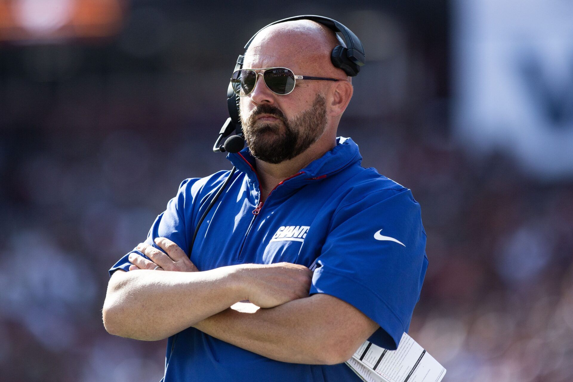 New York Giants head coach Brian Daboll stands on the sideline in the second half against the Washington Commanders at Commanders Field.