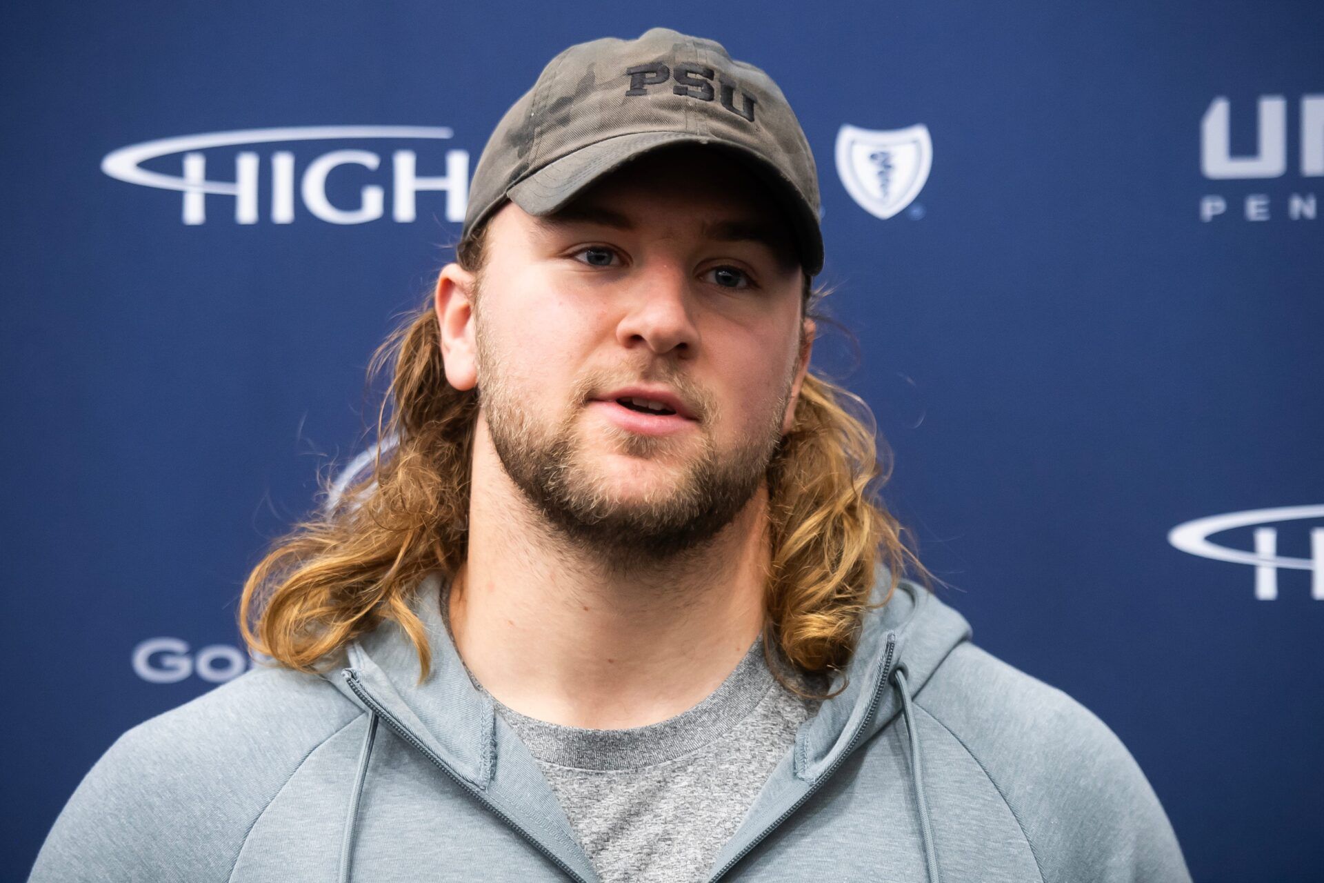 Tyler Warren talks to members of the media during Penn State's Pro Day in Holuba Hall on March 28, 2025, in State College.