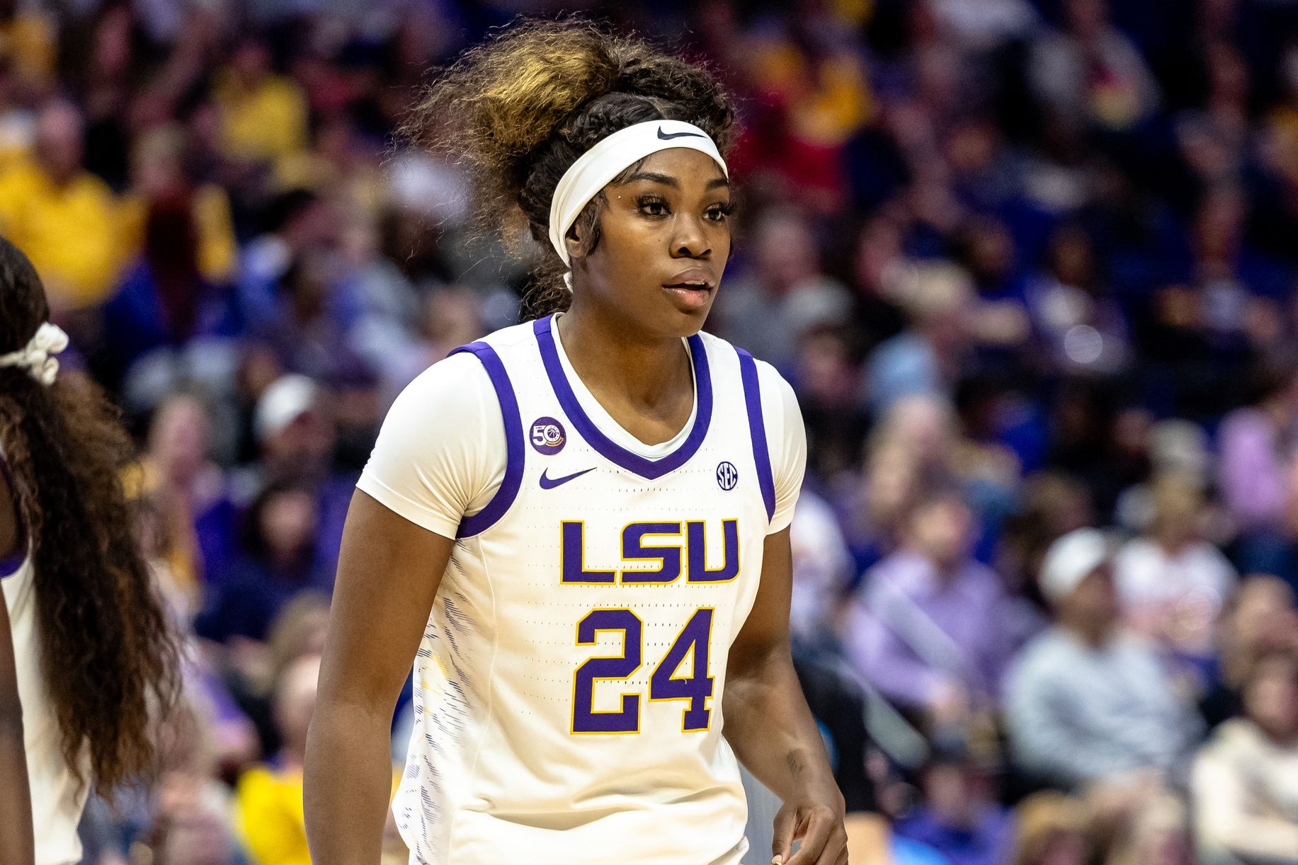LSU Lady Tigers guard Aneesah Morrow (24) looks on against the Northwestern State Lady Demons during the first half at Pete Maravich Assembly Center.