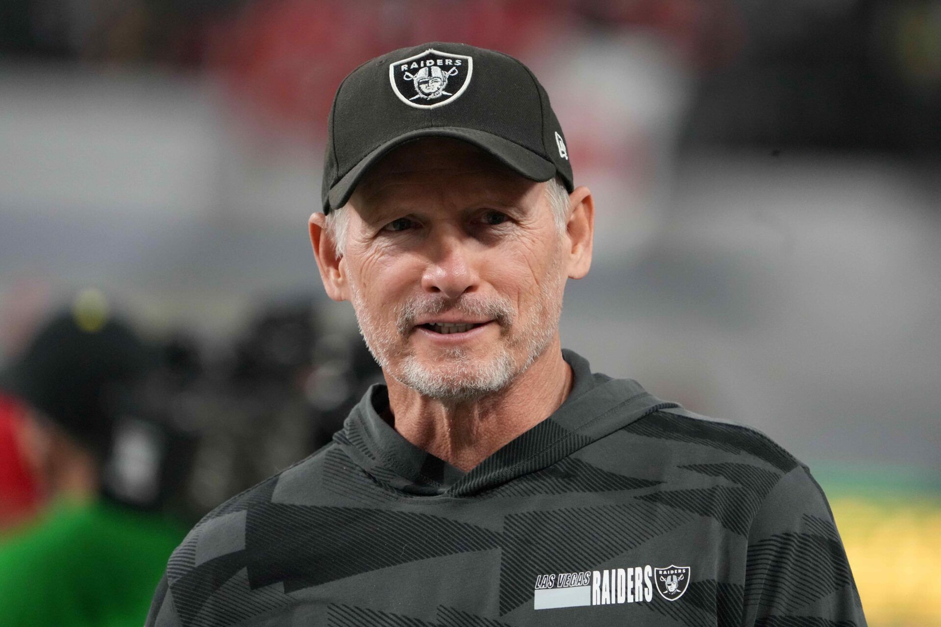 Las Vegas Raiders general manager Mike Mayock reacts during the 2021 Pac-12 Championship Game at Allegiant Stadium.