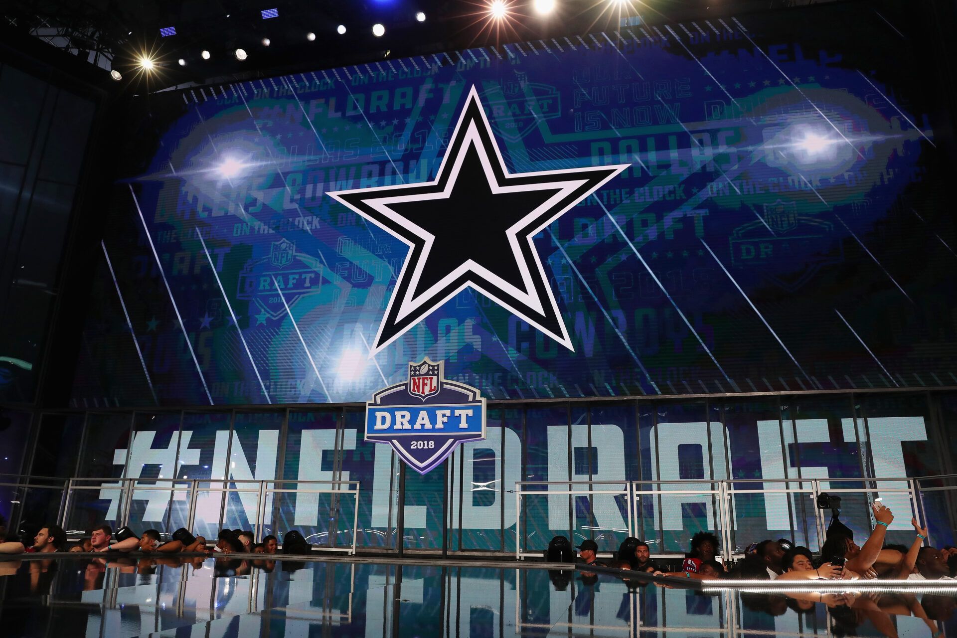 ARLINGTON, TX - APRIL 26: The Dallas Cowboys logo is seen on a video board during the first round of the 2018 NFL Draft at AT&T Stadium on April 26, 2018 in Arlington, Texas. (Photo by Tom Pennington/Getty Images)