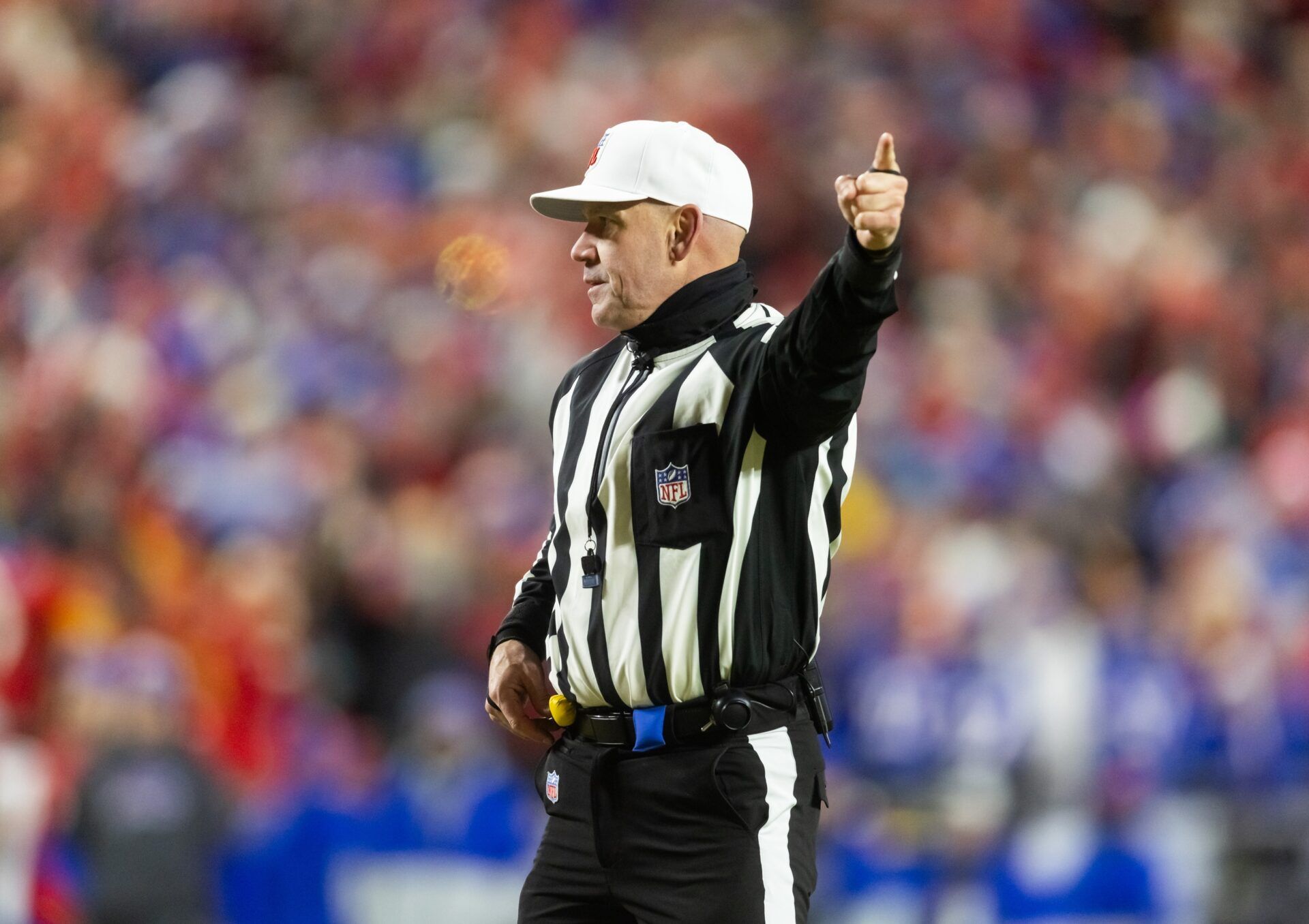 NFL referee Clete Blakeman during the Buffalo Bills game against the Kansas City Chiefs in the AFC Championship game at GEHA Field at Arrowhead Stadium.