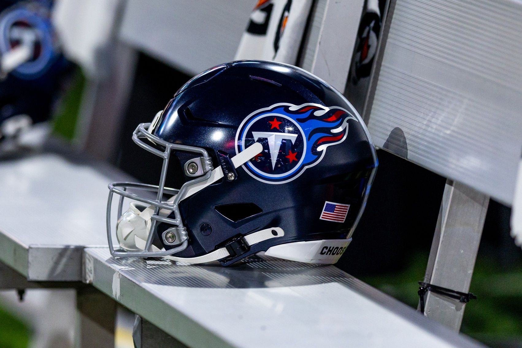 Detailed view of the Tennessee Titans helmet against the New Orleans Saints during the first half at Caesars Superdome.
