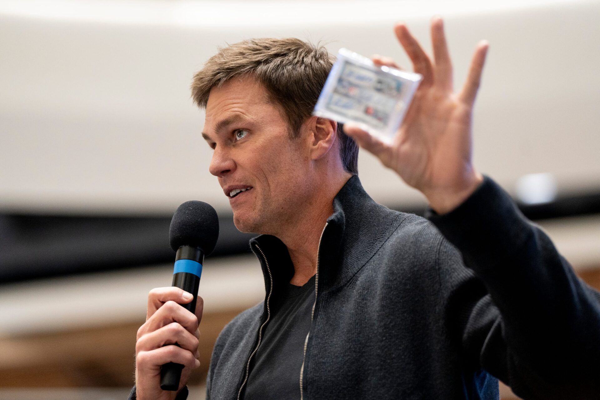 Tom Brady appears at American Dream for the grand opening of Card Vault by Tom Brady, a sports card and memorabilia retailer, East Rutherford, Friday, Apr. 11, 2025.