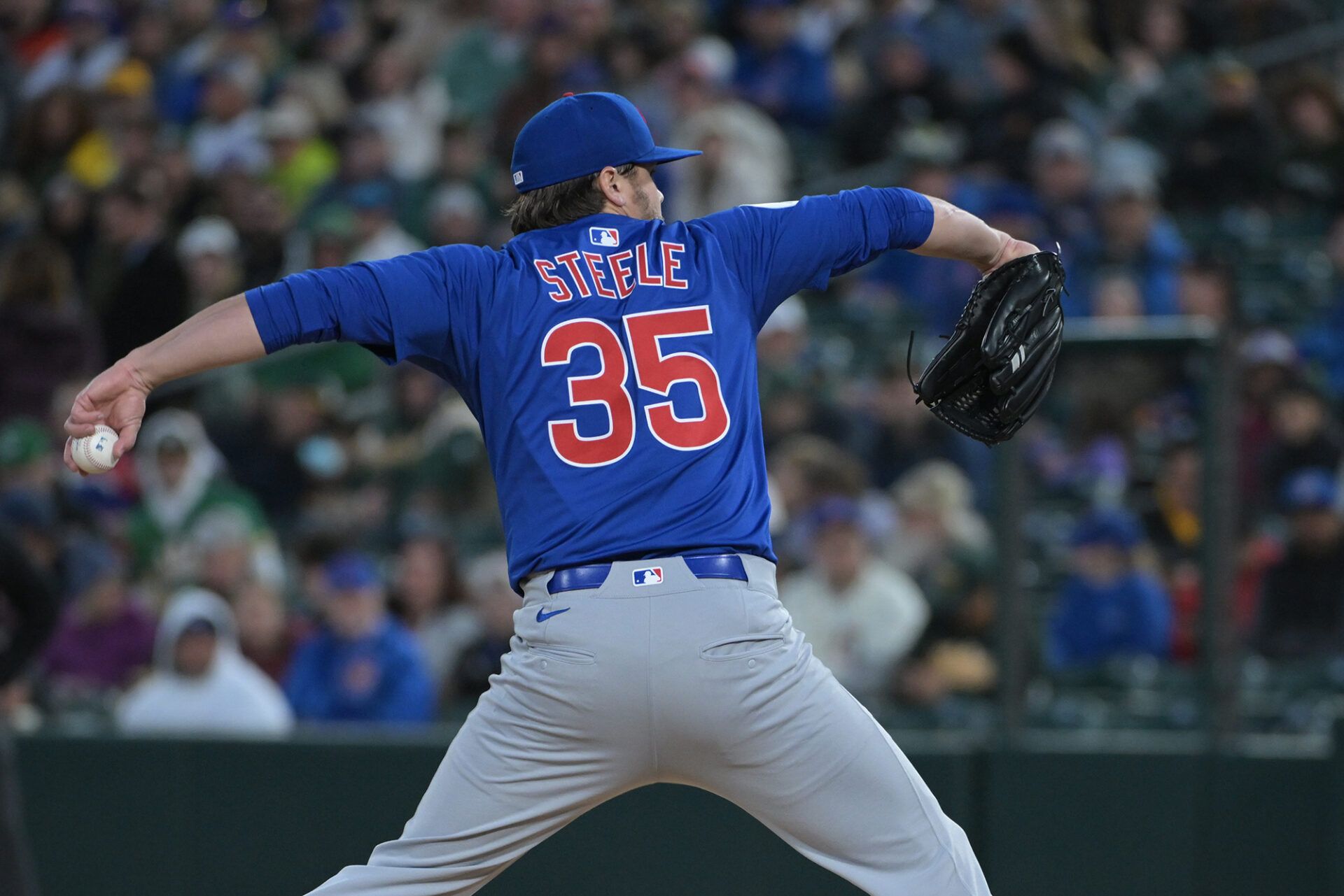 Chicago Cubs pitcher Justin Steele (35) throws a pitch against the Athletics during the second inning at Sutter Health Park. Mandatory Credit: Ed Szczepanski-Imagn Images