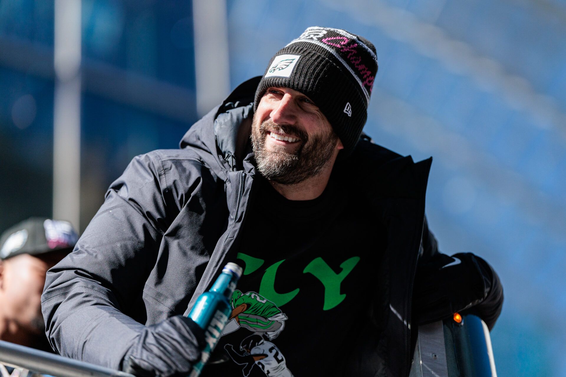Feb 14, 2025; Philadelphia, PA, USA; Philadelphia Eagles head coach Nick Sirianni celebrates during the Super Bowl LIX championship parade and rally. Mandatory Credit: Caean Couto-Imagn Images