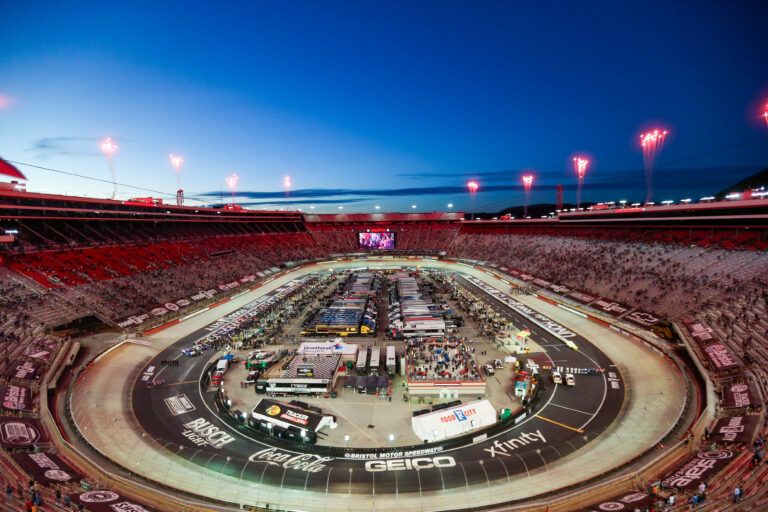 Mar 16, 2024; Bristol, Tennessee, USA; General view before the start of the NASCAR Weather Guard truck race at Bristol Motor Speedway. Mandatory Credit: Randy Sartin-USA TODAY Sports