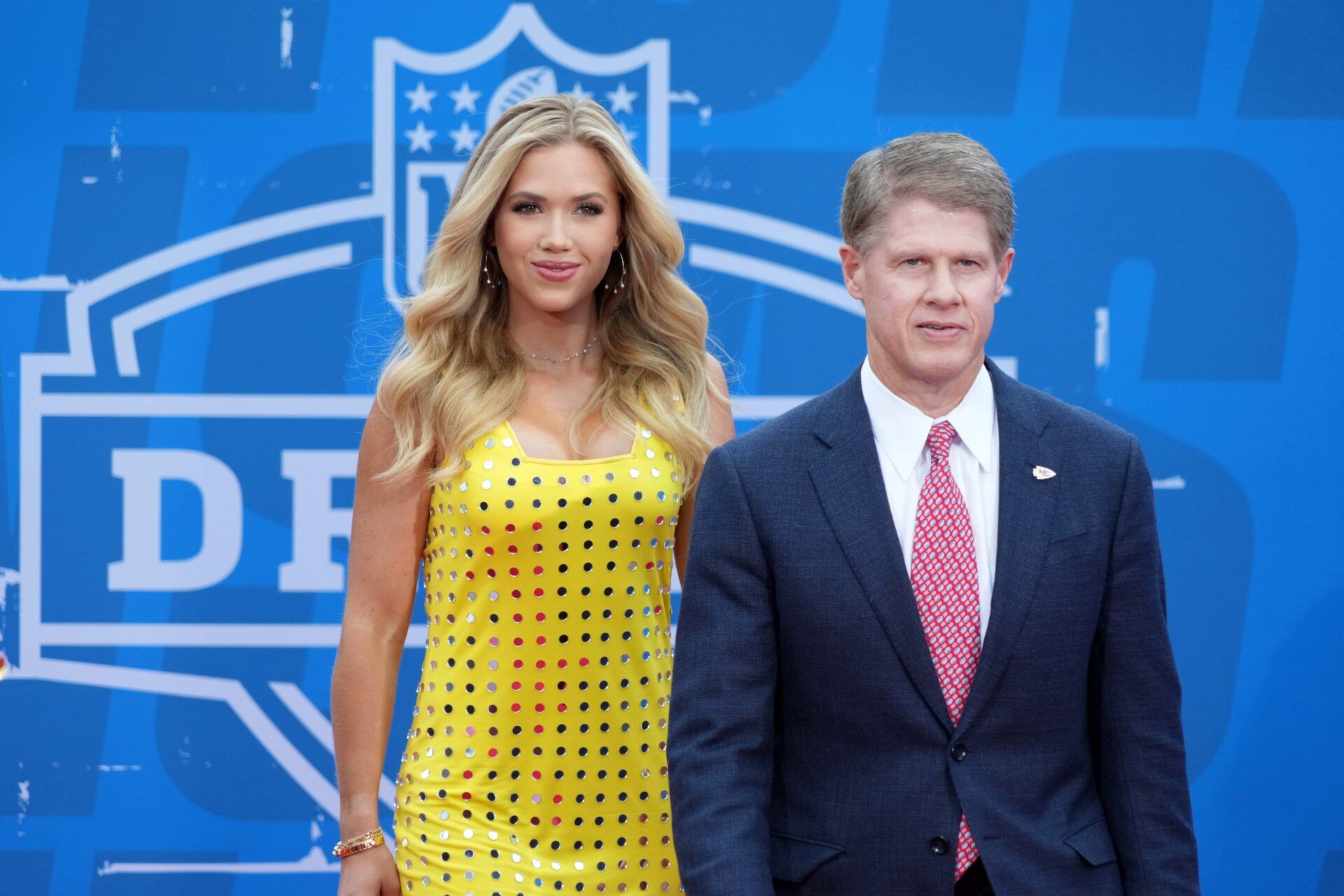 Kansas City Chiefs chairman Clark Hunt (right) and daughter Gracie Hunt arrive on the red carpet at the National World War I Museum and Memorial.
