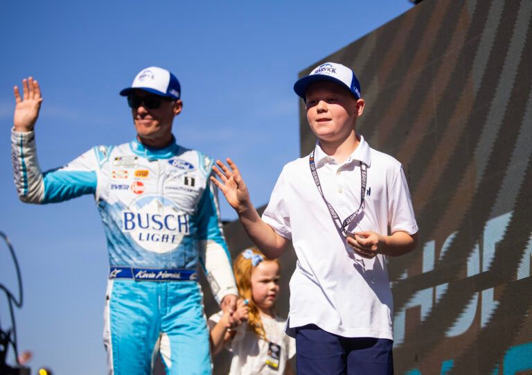 Kevin Harvick's four-word tribute highlights 12-year-old Keelan's racing achievements as he follows in his NASCAR-champion father's footsteps.