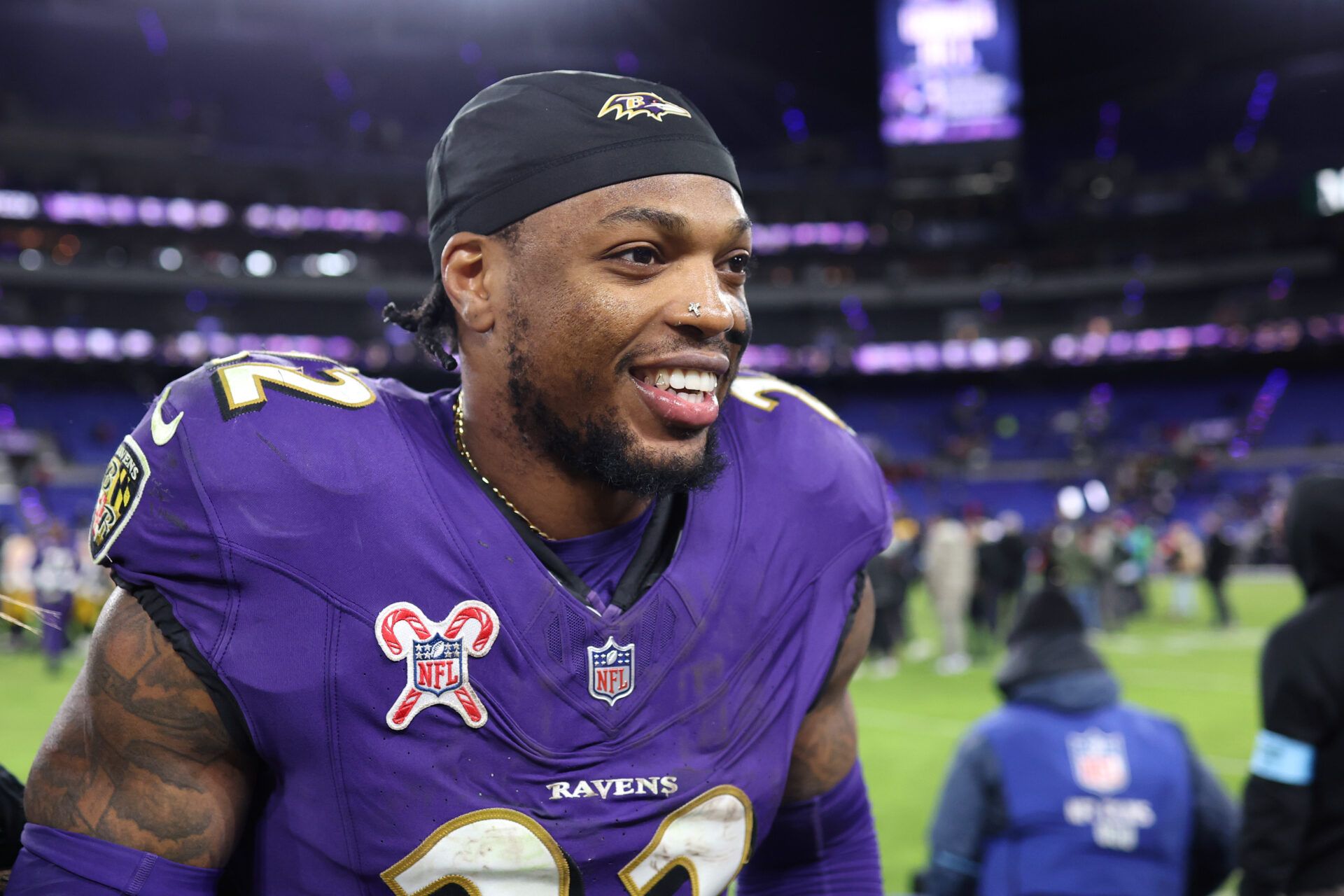 BALTIMORE, MARYLAND - DECEMBER 21: Derrick Henry #22 of the Baltimore Ravens looks on after the game against the Pittsburgh Steelers at M&T Bank Stadium on December 21, 2024 in Baltimore, Maryland. (Photo by Rob Carr/Getty Images)