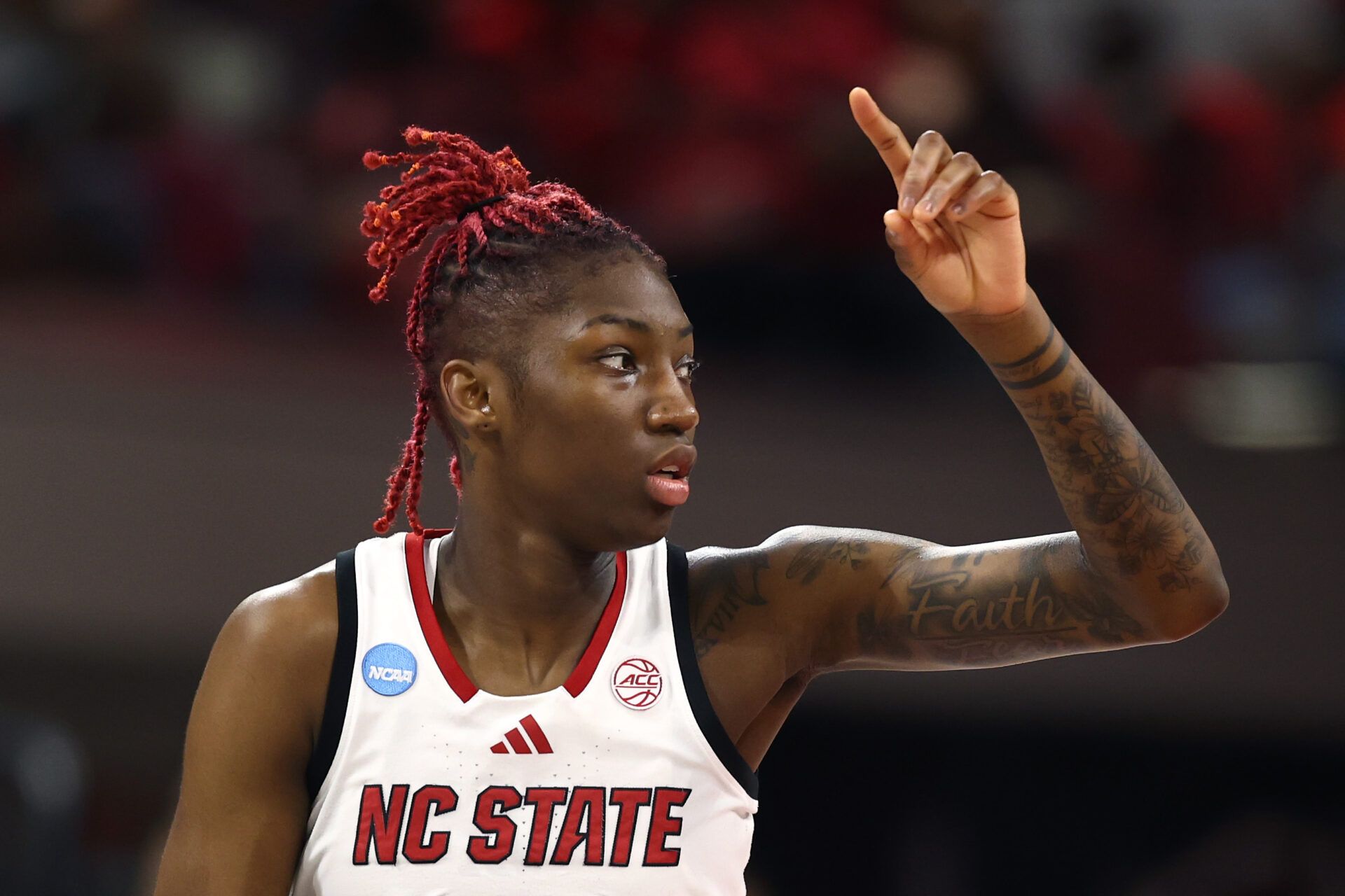 RALEIGH, NORTH CAROLINA - MARCH 24: Saniya Rivers #22 of the NC State Wolfpack reacts in the second round of the NCAA Women's Basketball Tournament against the Michigan State Spartans at Reynolds Coliseum on March 24, 2025 in Raleigh, North Carolina. (Photo by Jared C. Tilton/Getty Images)
