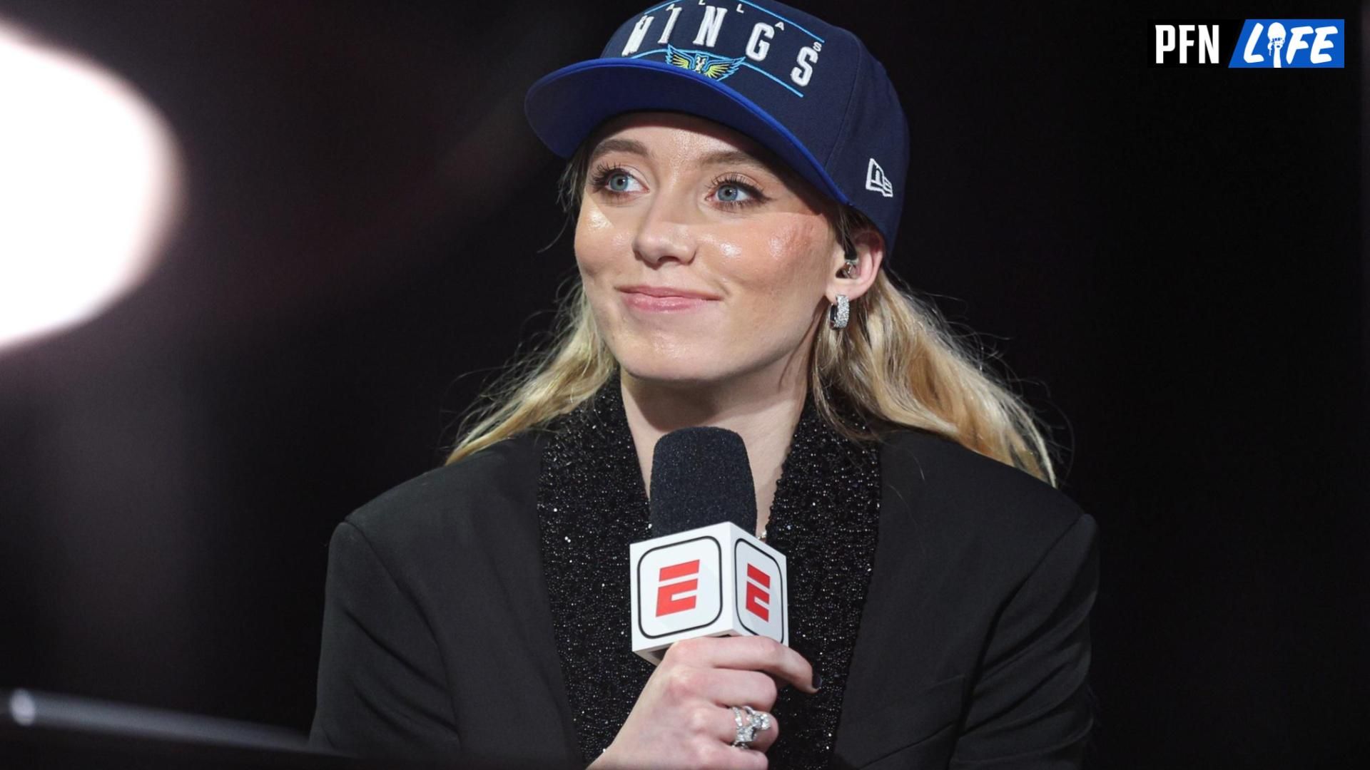 Paige Bueckers is interviewed by ESPN after being selected with the number one overall pick to the Dallas Wings in the 2025 WNBA Draft at The Shed at Hudson Yards.