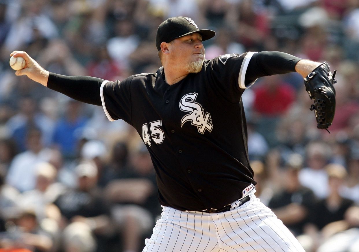 Chicago White Sox relief pitcher Bobby Jenks throws a pitch during the ninth inning at US Cellular Field. The Sox won 4-1.