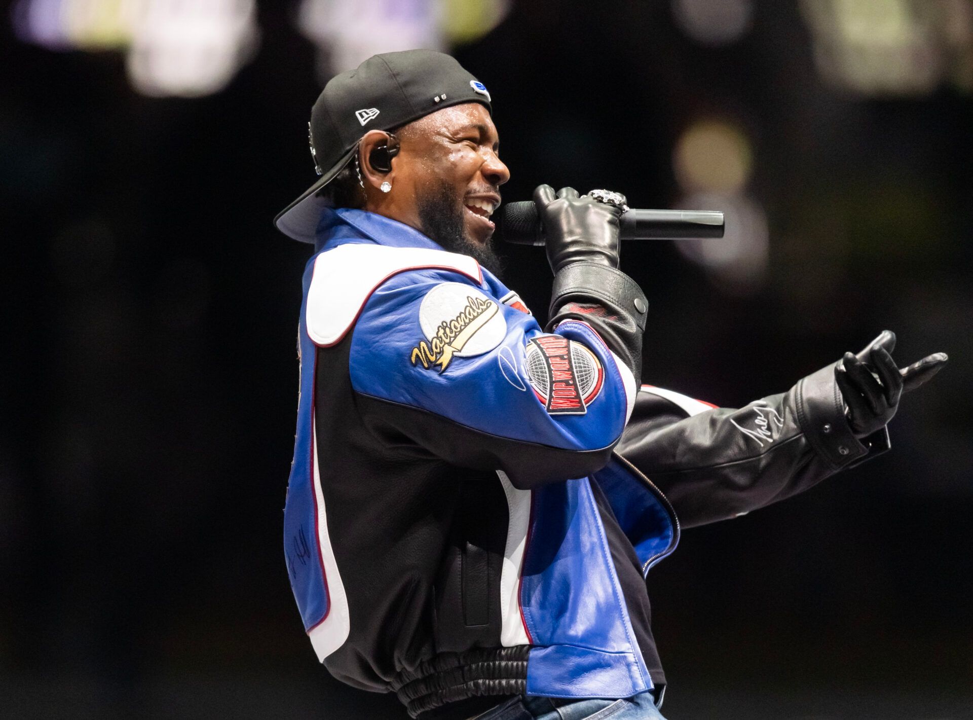 Feb 9, 2025; New Orleans, LA, USA; Recording artist Kendrick Lamar performs during the halftime show of Super Bowl LIX between the Philadelphia Eagles and the Kansas City Chiefs at Ceasars Superdome. Mandatory Credit: Mark J. Rebilas-Imagn Images