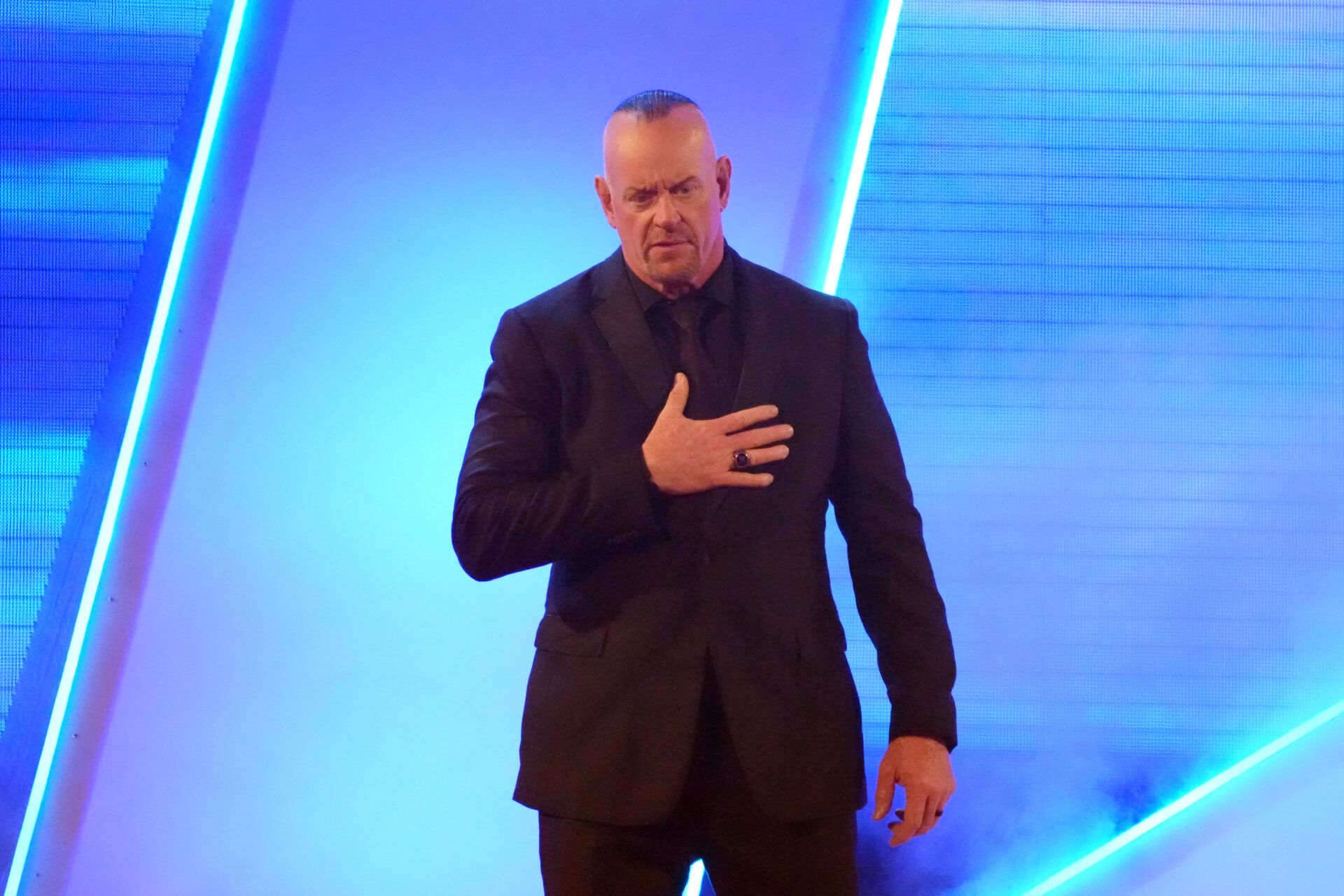 The Undertaker enters the arena during WrestleMania at AT&T Stadium.