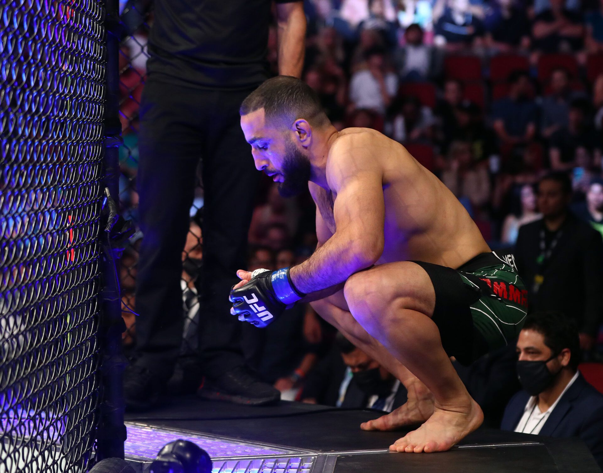 Jun 12, 2021; Glendale, Arizona, USA; Belal Muhammad before fighting against Demian Maia during UFC 263 at Gila River Arena. Mandatory Credit: Mark J. Rebilas-USA TODAY Sports