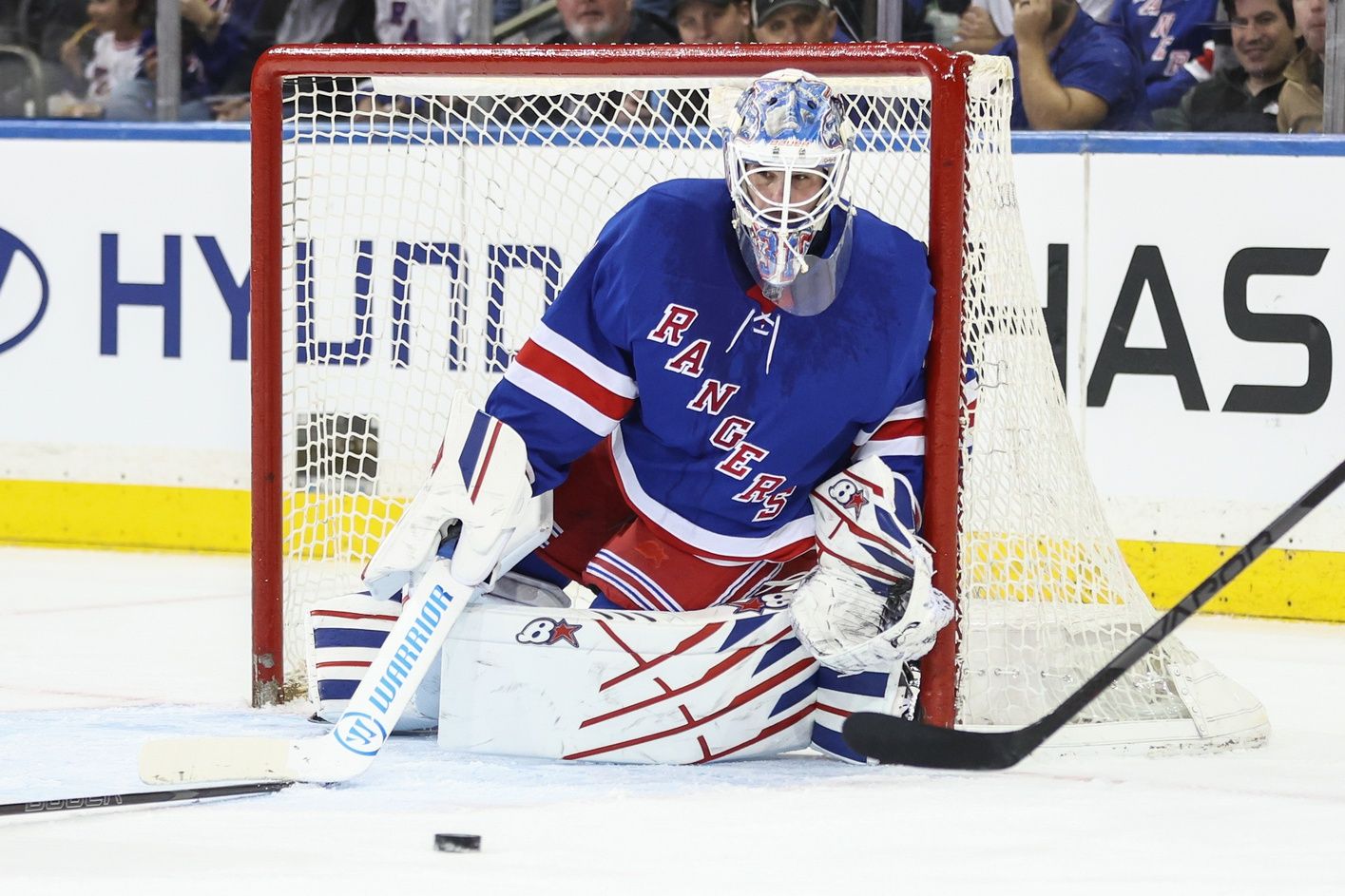 New York Rangers goaltender Igor Shesterkin (31) defends the net in the second period against the Tampa Bay Lightning at Madison Square Garden.