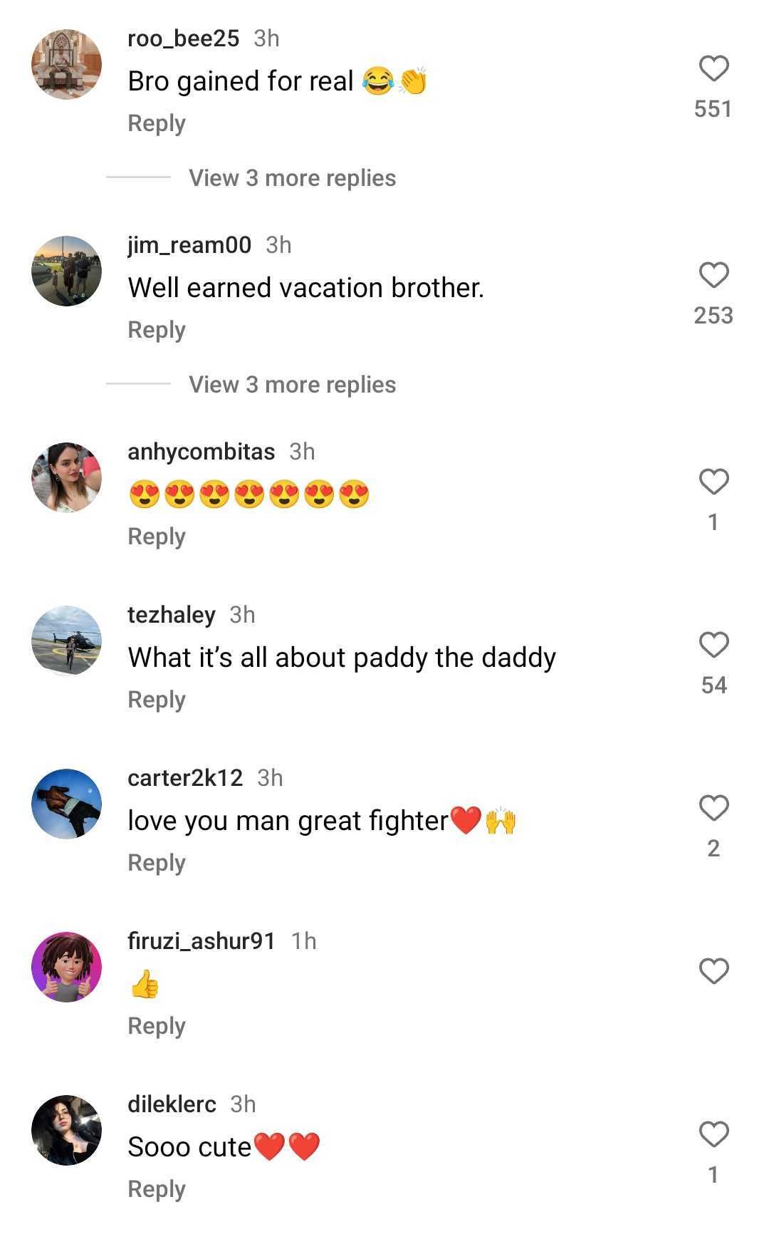 Fan reactions on Paddy Pimblett's post