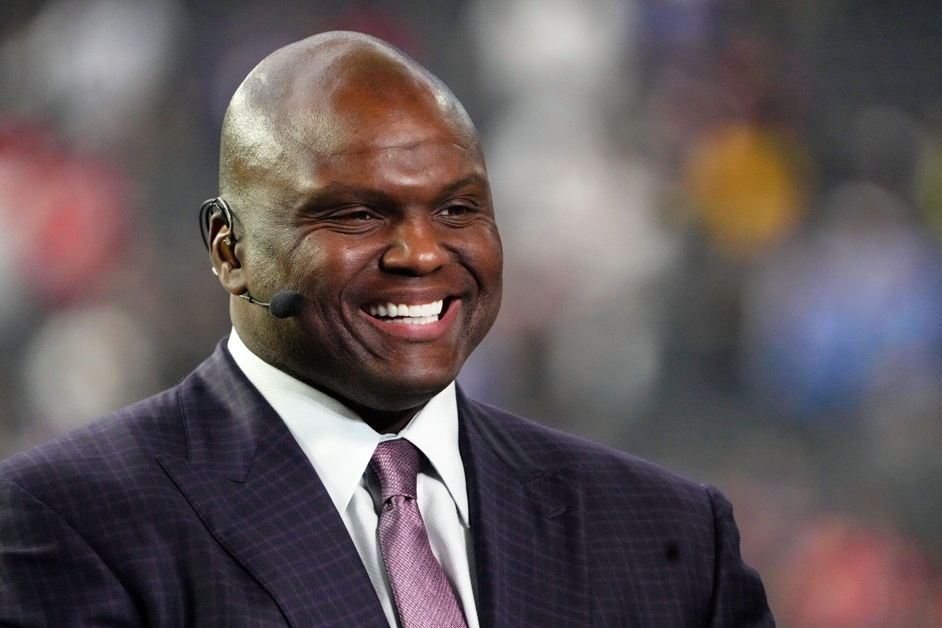 Feb 6, 2022; Paradise, Nevada, USA; ESPN personality Booger McFarland smiles during a segment before the Pro Bowl football game at Allegiant Stadium. Mandatory Credit: Kirby Lee-USA TODAY Sports