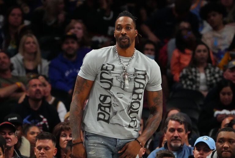 Apr 10, 2022; Denver, Colorado, USA; Los Angeles Lakers center Dwight Howard (39) during the second half against the Denver Nuggets at Ball Arena. Mandatory Credit: Ron Chenoy-USA TODAY Sports
