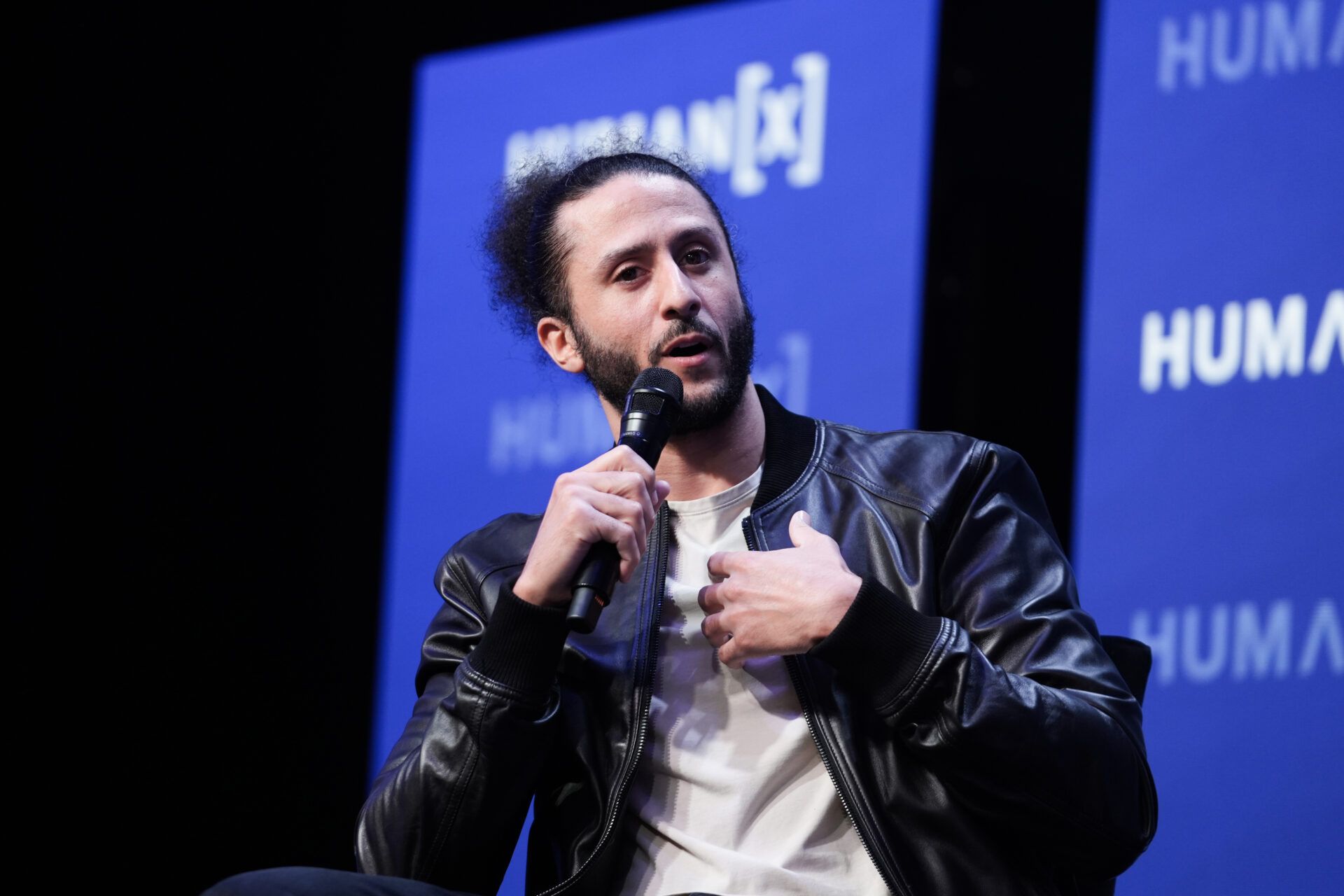 LAS VEGAS, NEVADA - MARCH 11: Colin Kaepernick speaks onstage during HumanX AI Conference 2025 at Fontainebleau Las Vegas on March 11, 2025 in Las Vegas, Nevada. (Photo by Big Event Media/Getty Images for HumanX Conference)