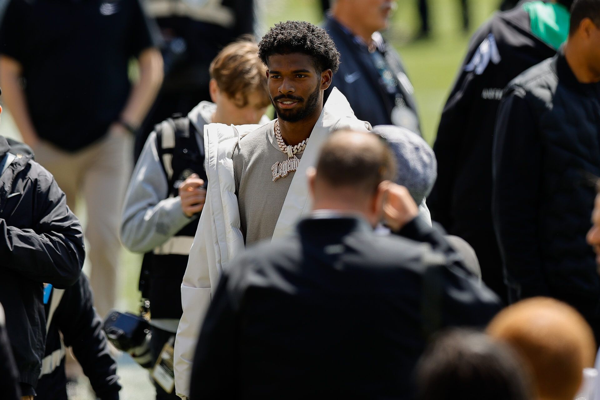 Apr 19, 2025; Boulder, CO, USA; Colorado Buffaloes former player Shedeur Sanders before the spring game at Folsom Field. Mandatory Credit: Isaiah J. Downing-Imagn Images