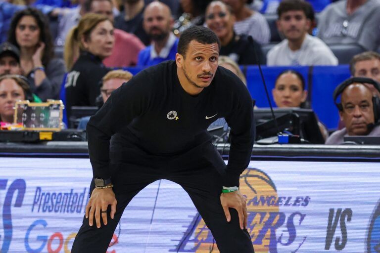 Boston Celtics head coach Joe Mazzulla looks on during the second quarter against the Orlando Magic of game three of first round for the 2024 NBA Playoffs at Kia Center.