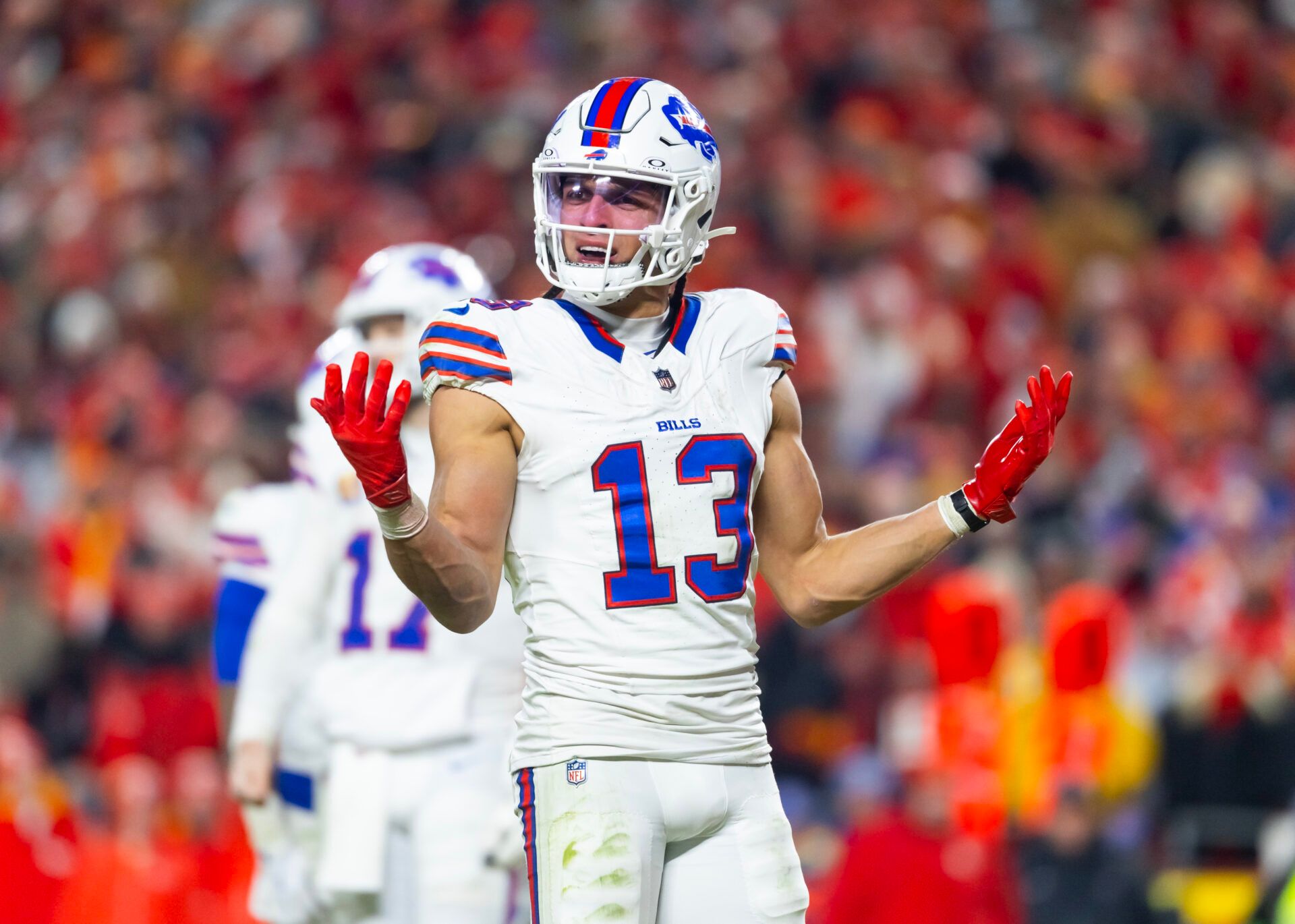 Buffalo Bills wide receiver Mack Hollins (13) against the Kansas City Chiefs during the AFC Championship game at GEHA Field at Arrowhead Stadium.