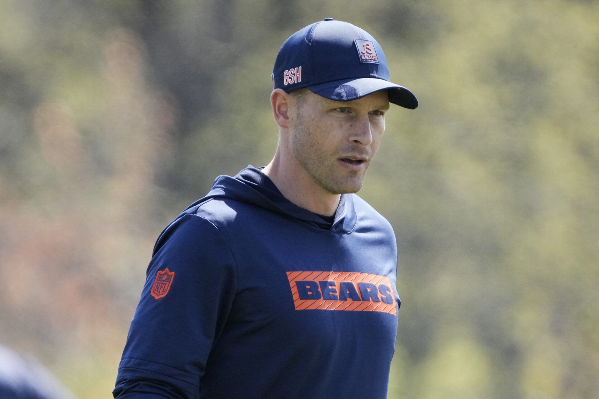 Chicago Bears head coach Ben Johnson walks the field during rookie minicamp at Halas Hall.