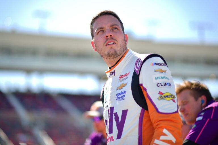 Mar 8, 2025; Avondale, AZ, USA; NASCAR Cup Series driver Alex Bowman (48) during qualifying for the Shrines Children’s 500 at Phoenix Raceway. Mandatory Credit: Gary A. Vasquez-Imagn Images