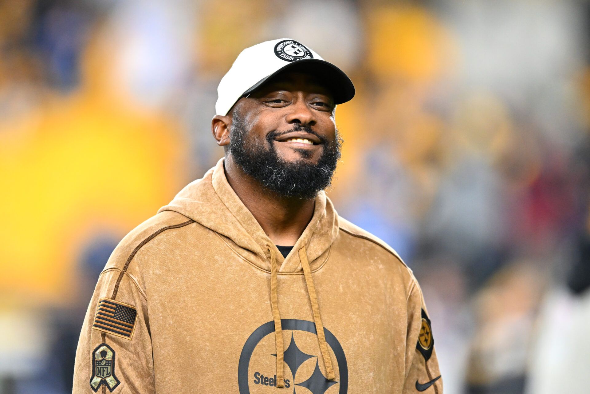 PITTSBURGH, PENNSYLVANIA - NOVEMBER 02: Pittsburgh Steelers head coach Mike Tomlin looks on before the game against the Tennessee Titans at Acrisure Stadium on November 02, 2023 in Pittsburgh, Pennsylvania. (Photo by Joe Sargent/Getty Images)