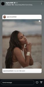 Screengrab of Frances Tiafoe's girlfriend Ayan Broomfield's Instagram stories (@ayan.broomfield)