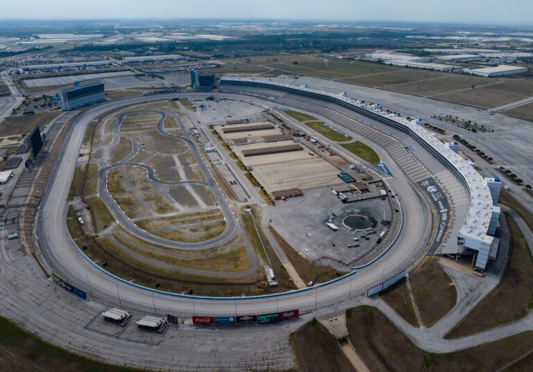 Oct 11, 2024; Fort Worth, TX, USA; Aerial overall view of the NASCAR oval track at Texas Motor Speedway. Mandatory Credit: Mark J. Rebilas-Imagn Images