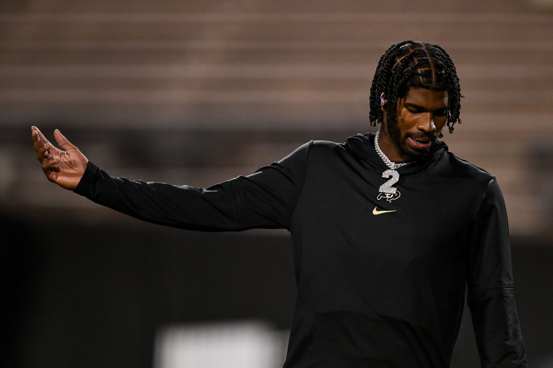 BOULDER, CO - NOVEMBER 4: Shedeur Sanders #2 of the Colorado Buffaloes warms up before a game against the Oregon State Beavers at Folsom Field on November 4, 2023 in Boulder, Colorado. (Photo by Dustin Bradford/Getty Images)
