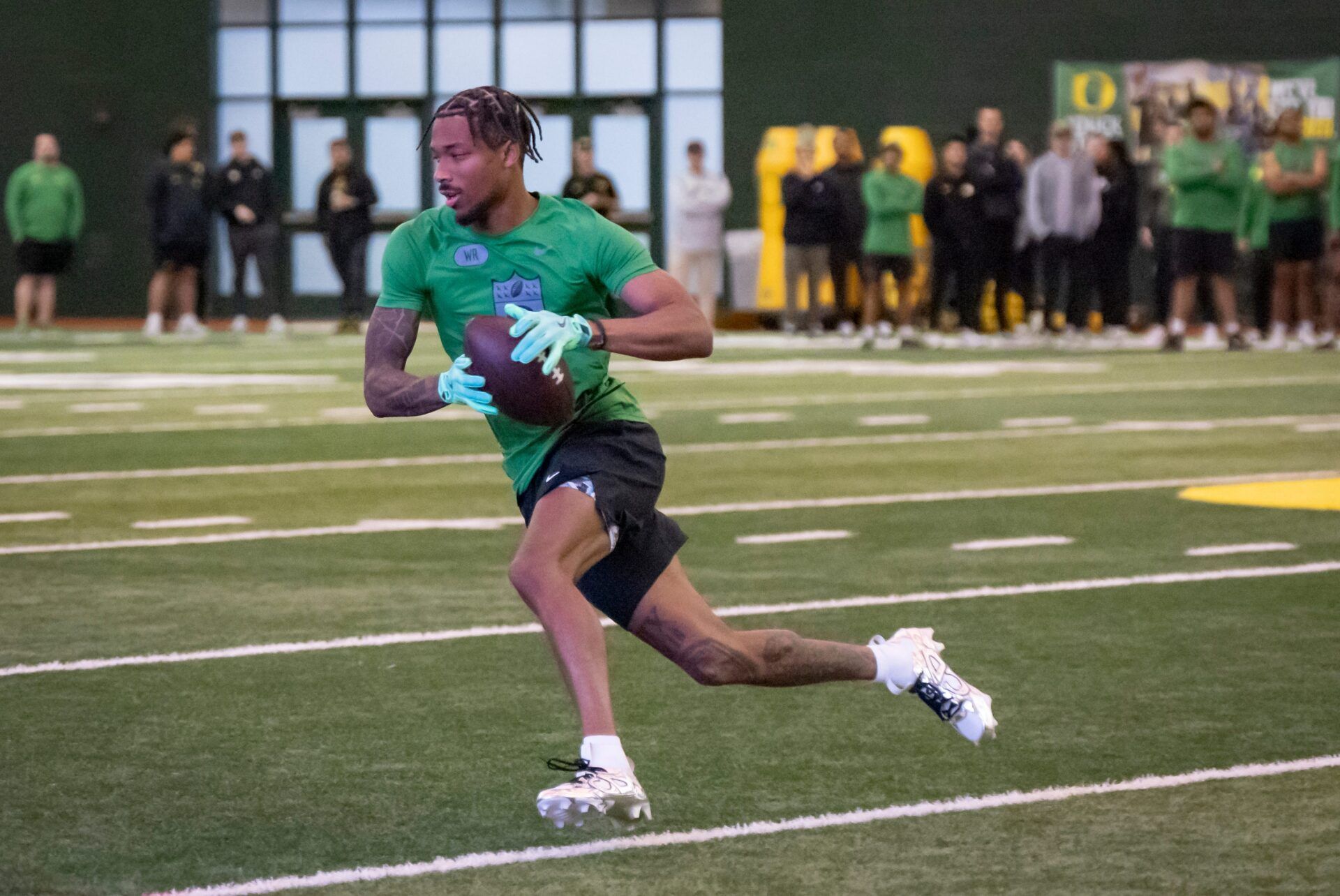 Oregon wide receiver Tez Johnson during the Oregon football’s Pro Day Tuesday, March 18, 2025, at the Moshofsky Center in Eugene, Ore.