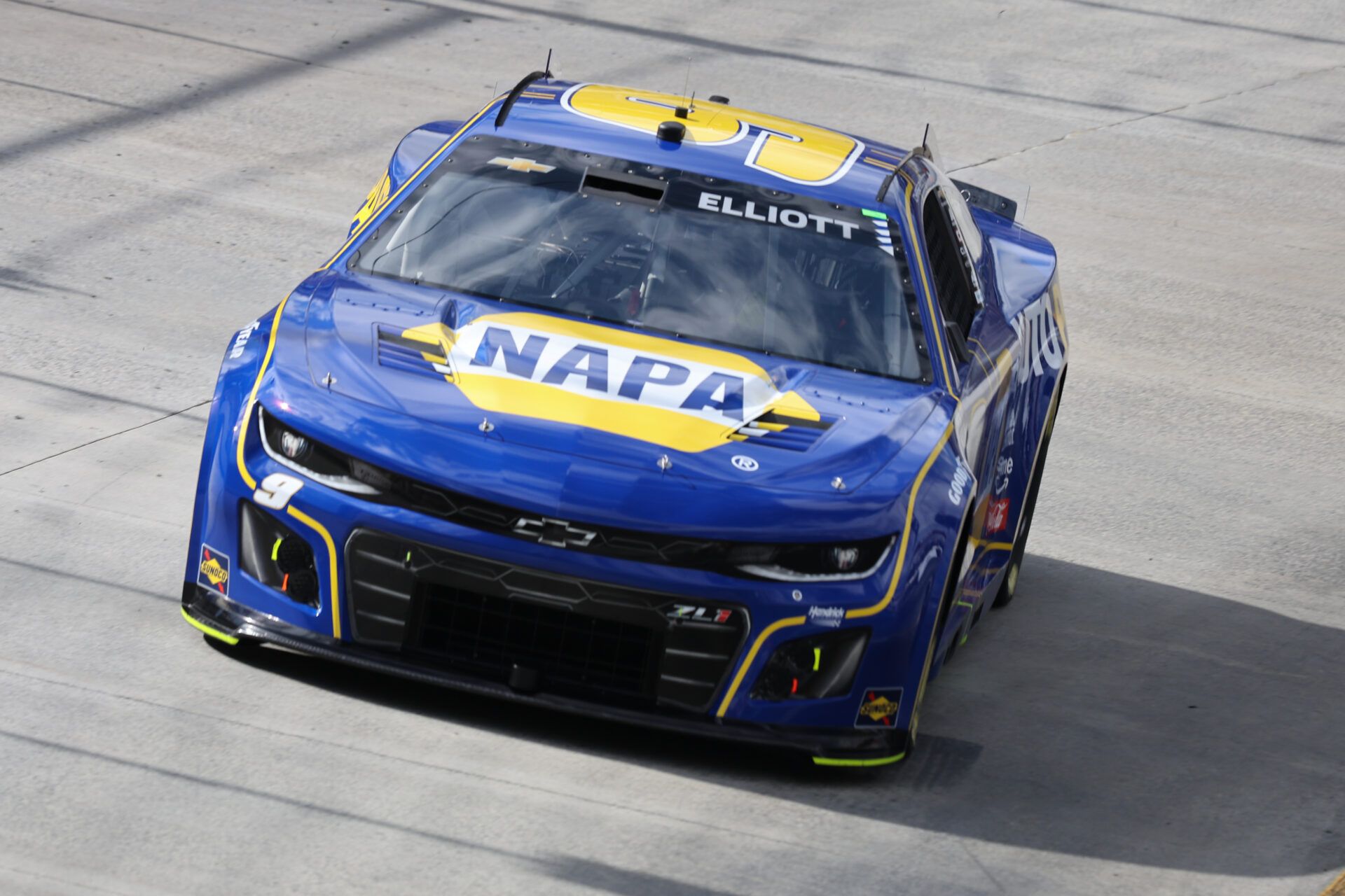 Apr 12, 2025; Bristol, Tennessee, USA; NASCAR Cup Series driver Chase Elliott (9) during qualifying for the NASCAR Food City 500 at Bristol Motor Speedway. Mandatory Credit: Randy Sartin-Imagn Images