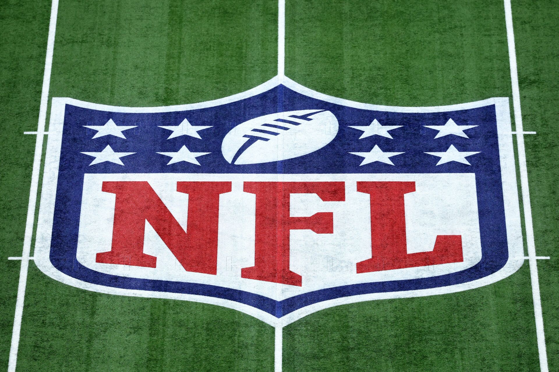 NEW ORLEANS, LOUISIANA - FEBRUARY 09: The NFL logo is seen on the field ahead of Super Bowl LIX between the Kansas City Chiefs and Philadelphia Eagles at Caesars Superdome on February 09, 2025 in New Orleans, Louisiana. (Photo by Patrick Smith/Getty Images)
