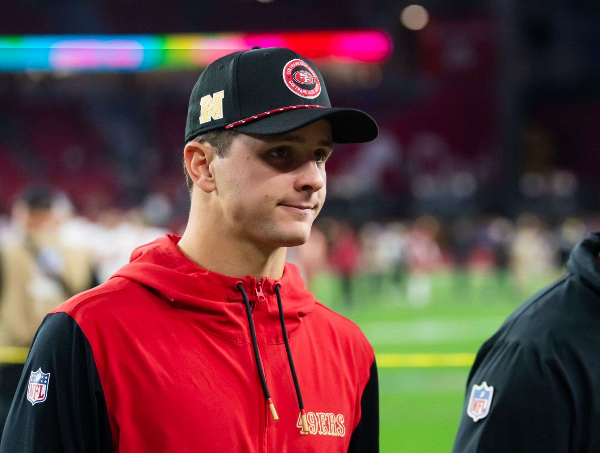 Jan 5, 2025; Glendale, Arizona, USA; San Francisco 49ers quarterback Brock Purdy against the Arizona Cardinals at State Farm Stadium. Mandatory Credit: Mark J. Rebilas-Imagn Images