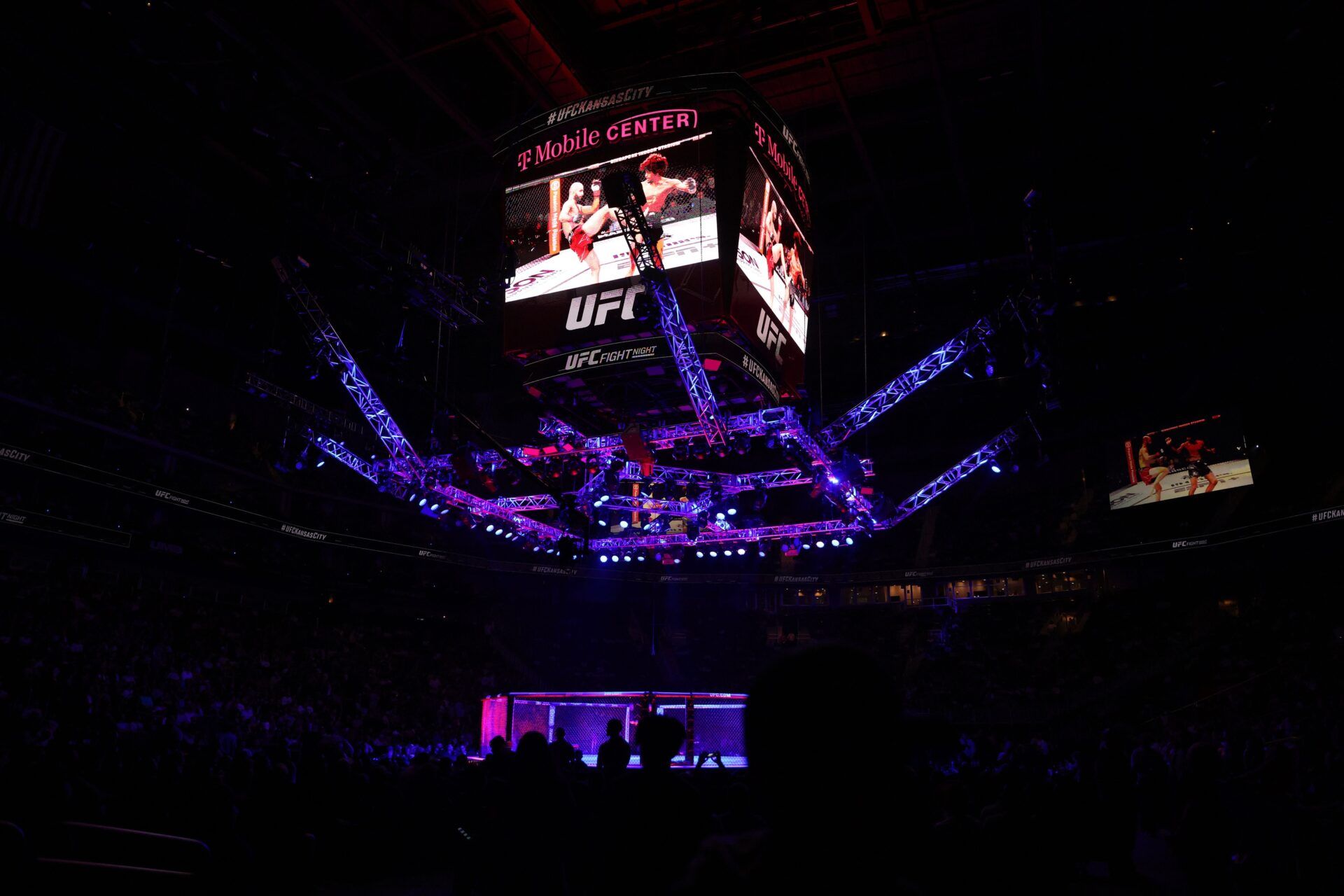 UNITED STATES; A general view of the Octagon while Giga Chikadze (red gloves) fights David Onama (blue gloves) during UFC Fight Night at T-Mobile Center.
