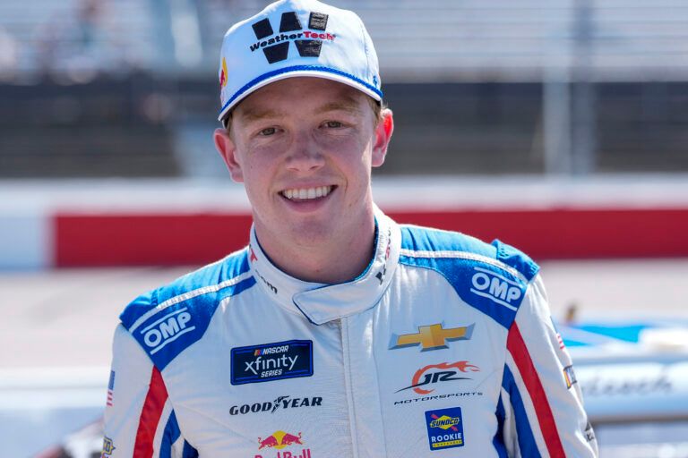 Apr 5, 2025; Darlington, South Carolina, USA; NASCAR Xfinity Series driver Connor Zilisch (88) during the Great Clips 200 at Darlington Raceway. Mandatory Credit: Jim Dedmon-Imagn Images