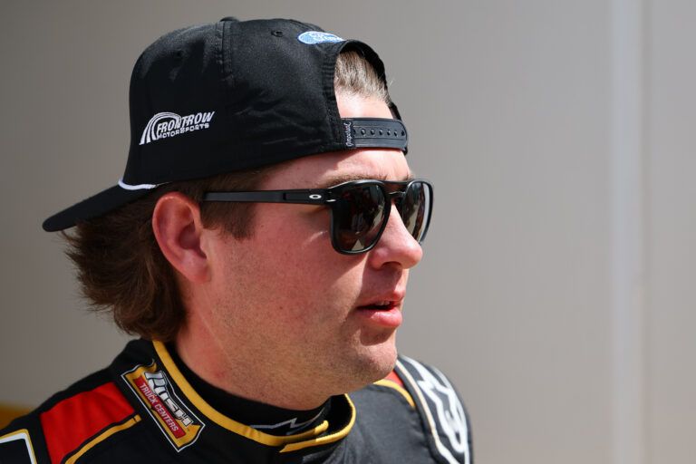 Feb 16, 2025; Daytona Beach, Florida, USA; NASCAR Cup Series driver Noah Gragson(4) walks to the drivers meeting before the Daytona 500 at Daytona International Speedway. Mandatory Credit: Peter Casey-Imagn Images