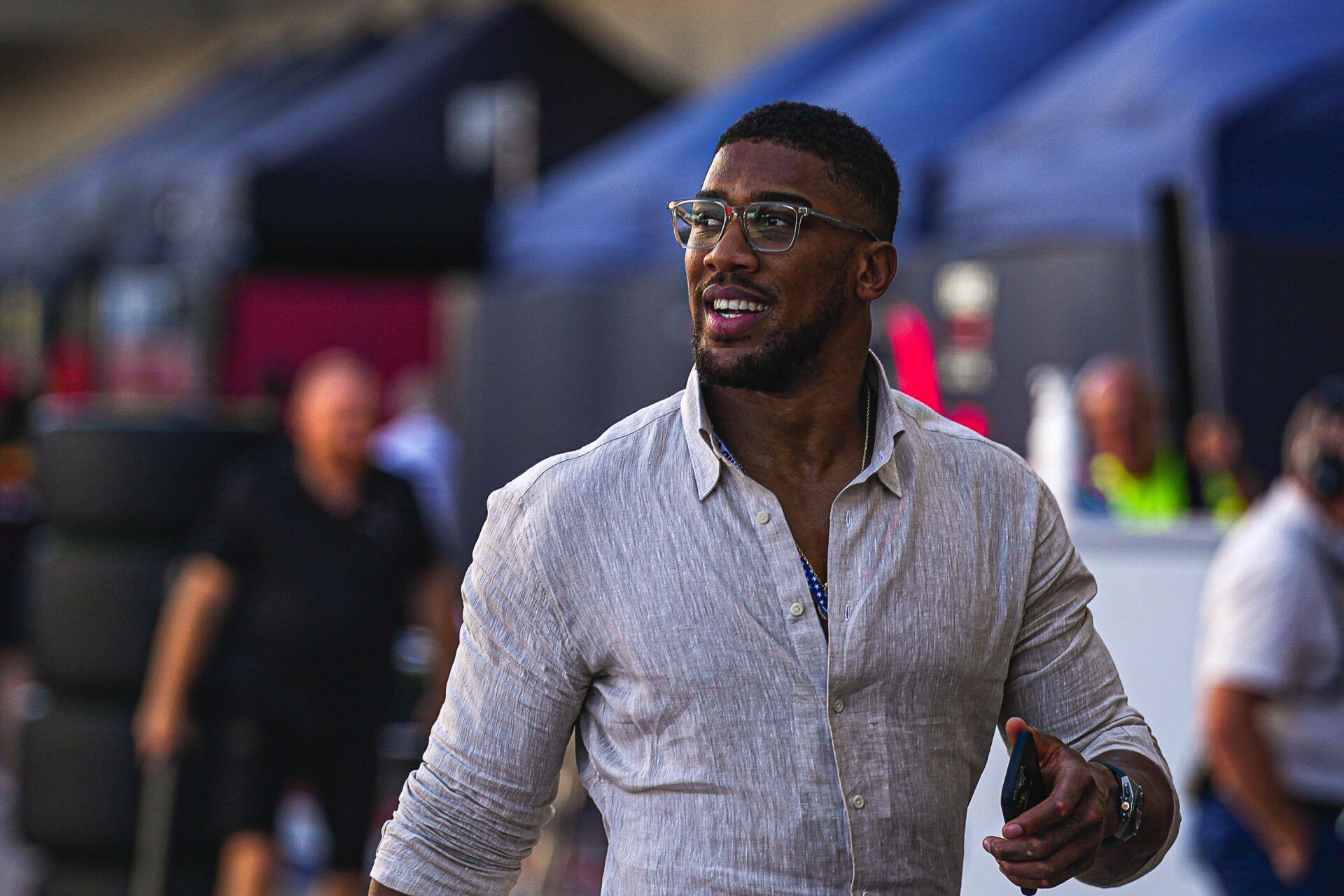 British boxer Anthony Joshua walks through the paddock area during the Formula 1 Lenovo United States Grand Prix at Circuit of Americas on Sunday Oct. 22, 2023.