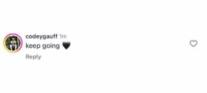 Screengrab of Coco Gauff's brother Codey's comment on sister's Instagram post/@cocogauff