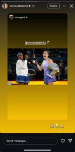 Screengrab of Aryna Sabalenka and Coco Gauff's Instagram stories (@arynasabalenka)