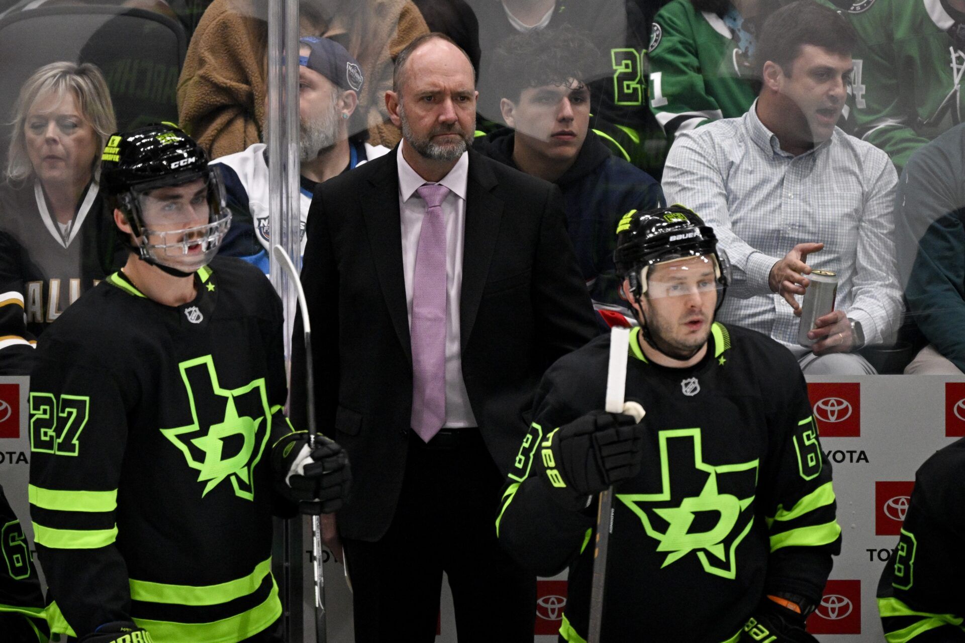Dallas Stars head coach Pete DeBoer looks on during the first period against the Nashville Predators at the American Airlines Center.
