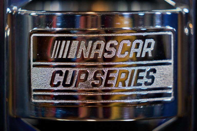 The NASCAR Cup Series logo is shown on the champions trophy during NASCAR media day at Phoenix Convention Center on Thursday, Nov. 3, 2022. Nascar Nascar Championship Media Day